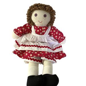New Cloth Rag Doll Handmade with Hand Sewn Dress and Brown Yarn Hair 19"